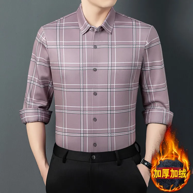 卡尔皮诺2606加绒加厚保暖长袖衬衫男士秋冬高弹衬衣抗皱常规衬衣