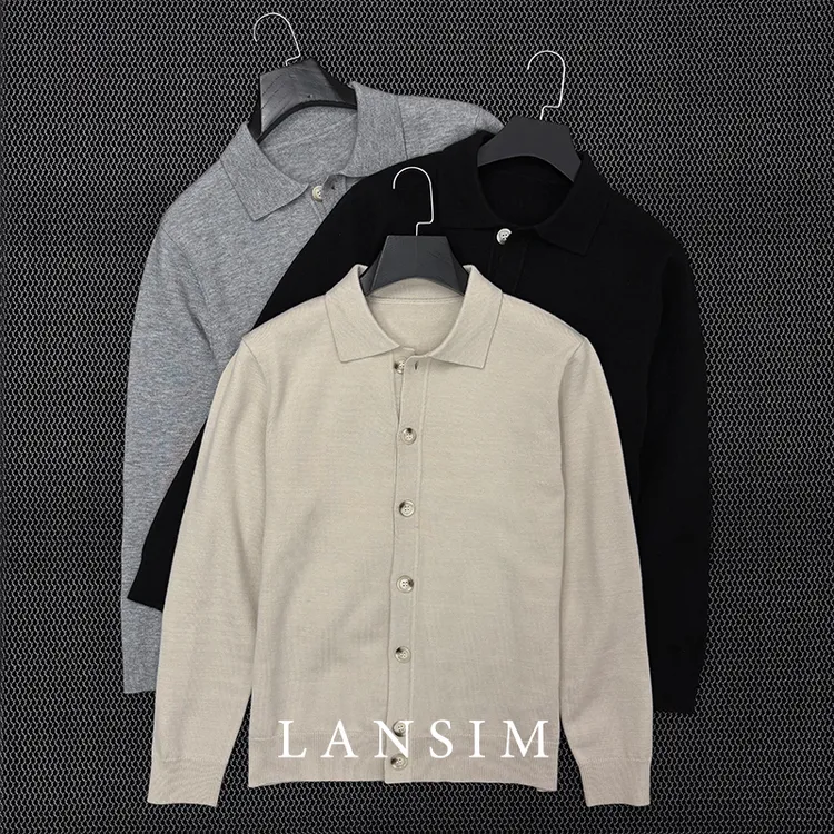 LANSIM·秋冬季男士针织开衫外套意式老钱风通勤长袖Polo衫羊毛衫