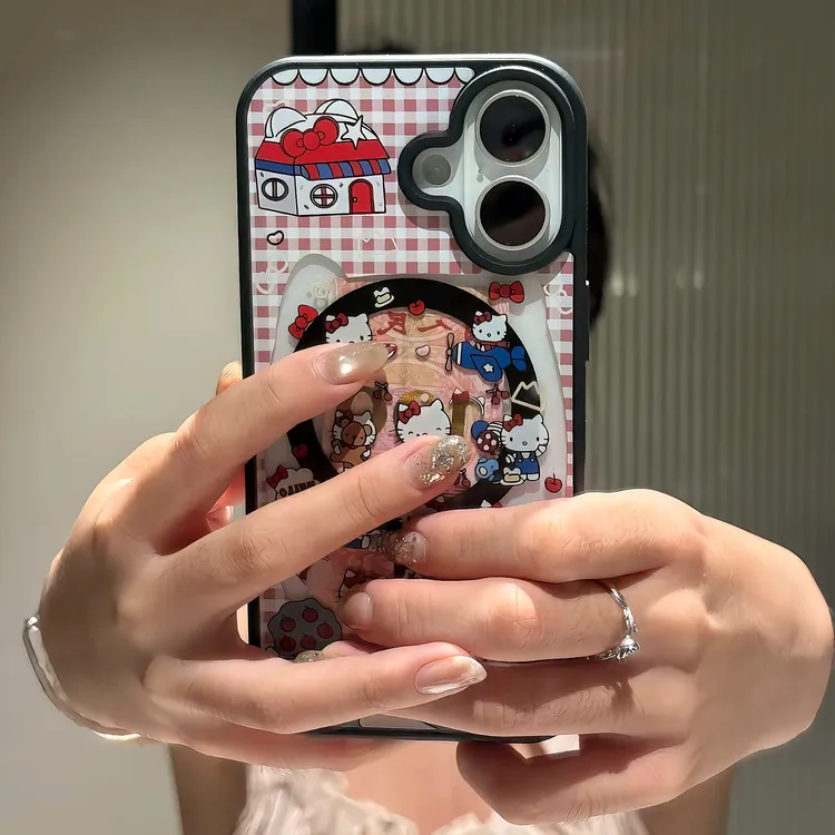 雅天立粉格子凯蒂猫适用iPhone16/15磁吸手机壳17promax创意14/12
