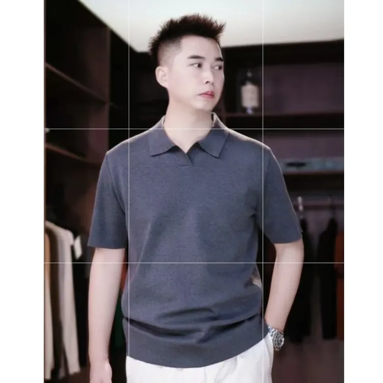 863987秋季男士高品质海鸥领针织短袖POLO衫百搭纯色修身商务休闲