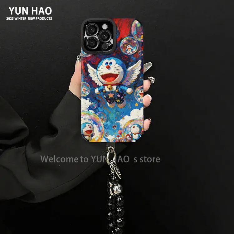 油画哆啦适用苹果17vivo华为oppo小米15瞳眼全包小羊皮手机壳女款