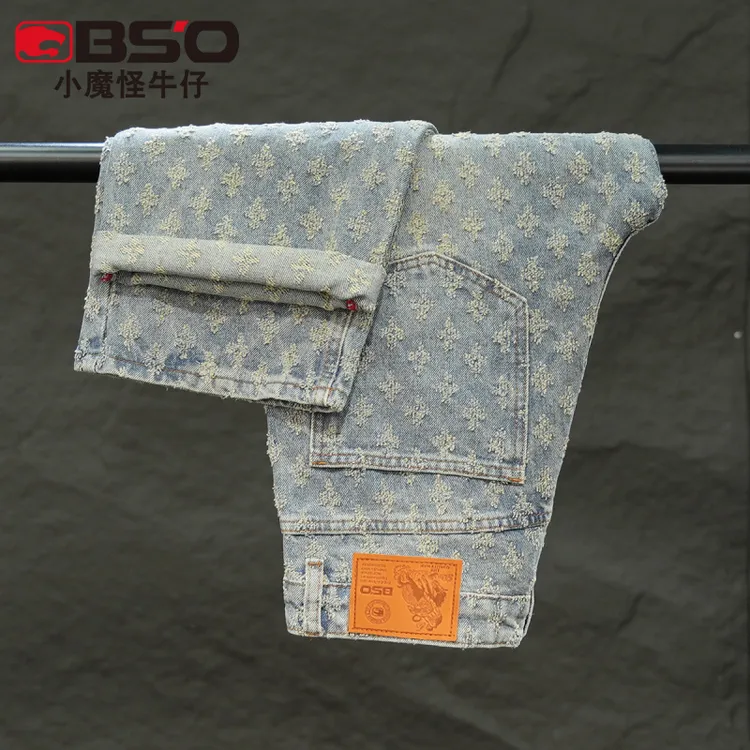 小魔怪2025秋季提花牛仔裤男款美式潮牌宽松直筒高街休闲男士长裤