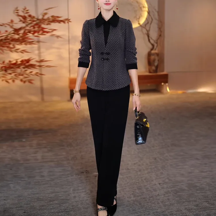 复古时尚加厚上衣阔腿裤套装女秋冬2025新款洋气轻奢高级感两件套