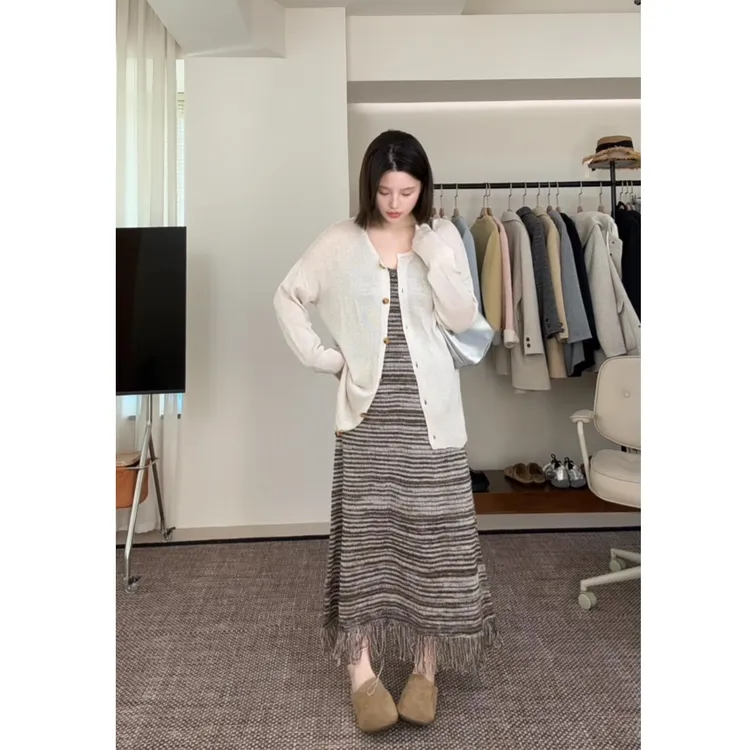 【妮妮专属】初秋薄款长袖慵懒风毛针织衫小香风开衫休闲上衣