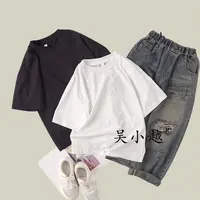 吴小越w1318男童夏款韩版宽松纯色光板棉t恤短袖中大童打底衫