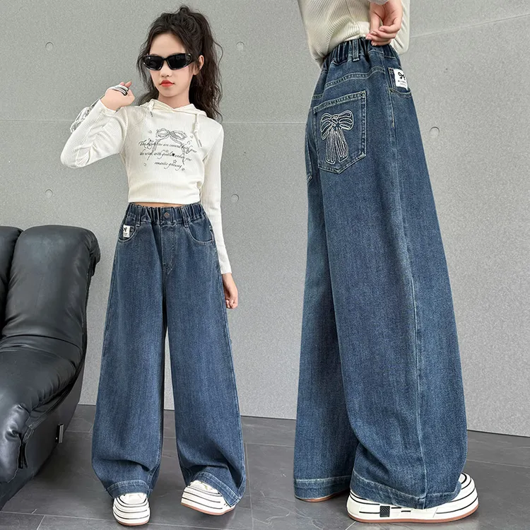 女童阔腿牛仔裤2025新款中大童6-12岁宽松秋季款裤子儿童长裤秋装
