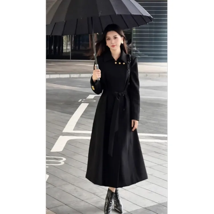 大码赫本风韩系气质感风衣外套女2025秋季胖mm收腰系带中长款大衣