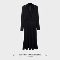 六丑【经典小黑裙】新款V领时尚百搭亮闪闪镂空连衣裙2lyq0102