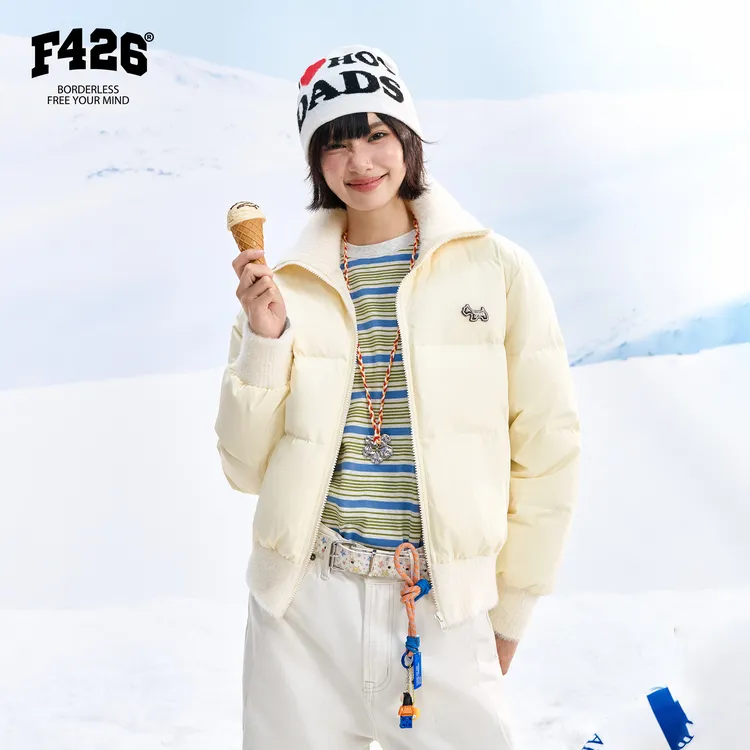 F426国潮牌冬季新款针织领口袖口拼接羽绒服短款时尚保暖外套 XH