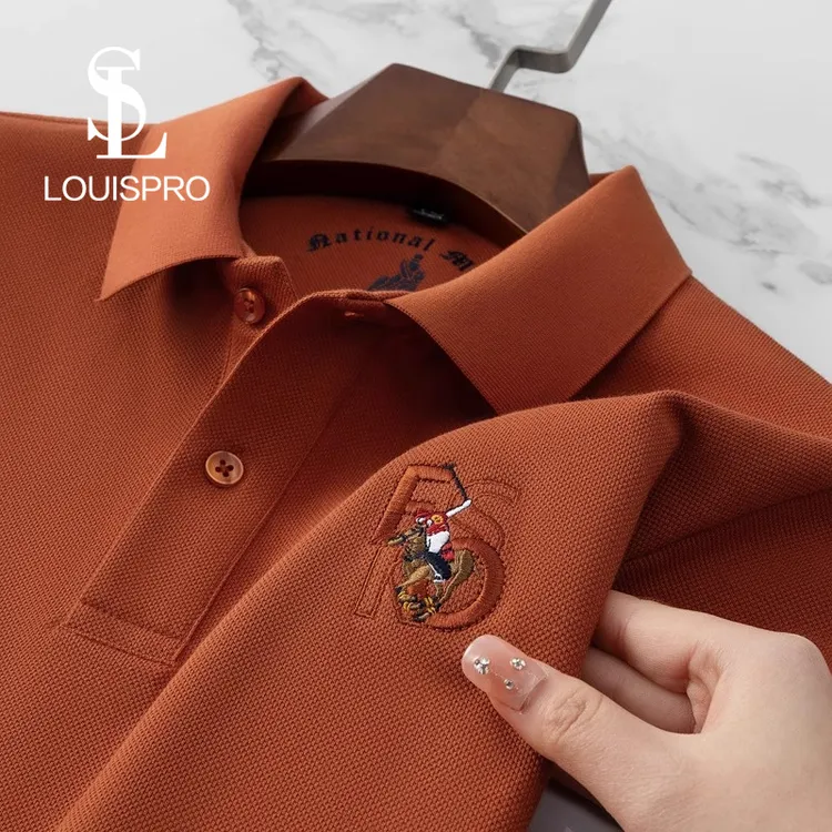 Louispro高端商务免烫POLO衫男士夏季纯棉薄款短袖翻领休闲打底衫
