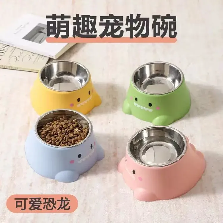 不锈钢猫碗狗狗碗食盆防打翻猫咪喝水碗小狗饭盆宠物用品防滑斜口