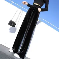 金丝绒阔腿裤子女秋冬加厚高腰垂感显瘦裤子2025胖MM黑色直筒休闲