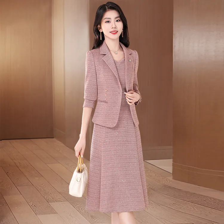 【拉夏】十一喜婆婆婚宴套装连衣裙2025早秋新款时尚洋气长袖两件套