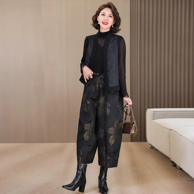 阔腿裤搭配马甲套装女新款时尚高级感妈妈装新中式休闲秋季两件套