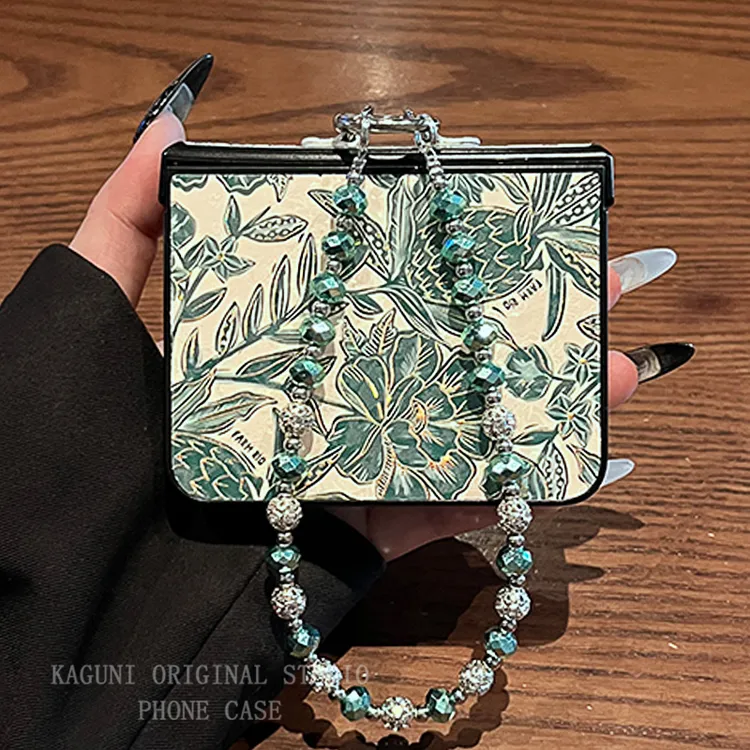 适用华为purax手机壳气质清新风皮质花苞手提pocket2小米mixflip2