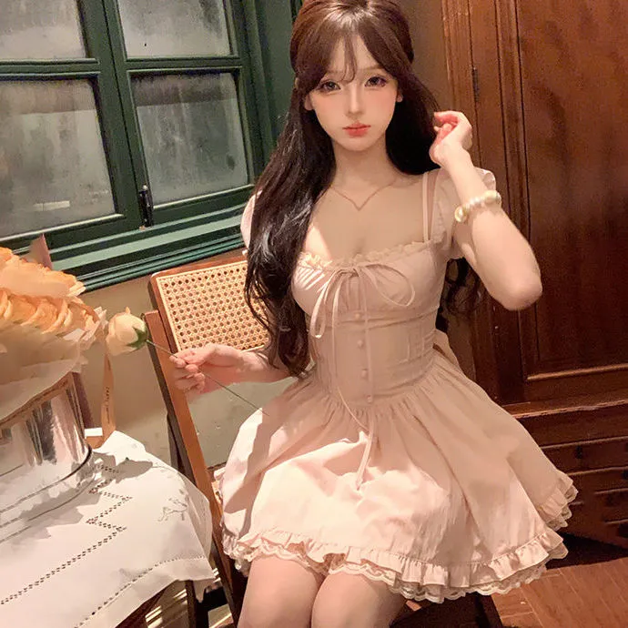 【米芝娅】纯欲风甜美收腰显瘦法式设计感后背大蝴蝶结公主连衣裙