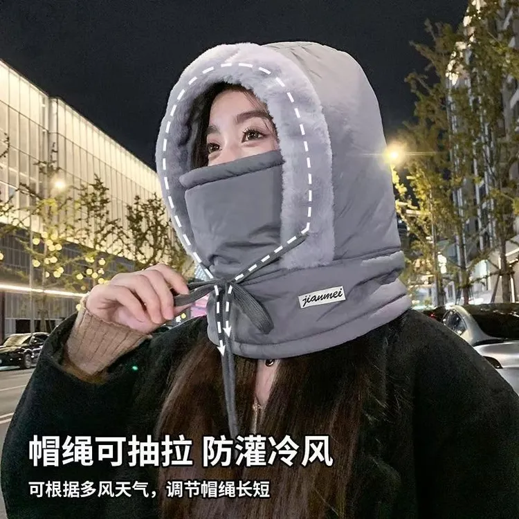 冬季户外骑行雷锋帽加绒加厚一体防寒防风护耳面罩围脖