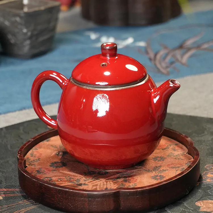 官窑陶瓷复古纯手工珐琅彩茶具庄老师手作原矿泥料铁胎郎红龙蛋壶