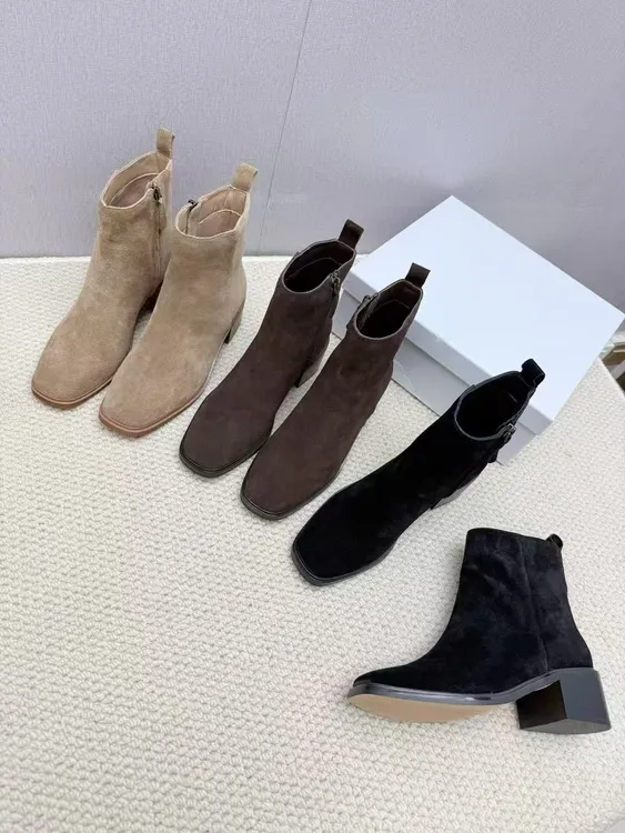 复古经典简约百搭反绒面切尔西短靴