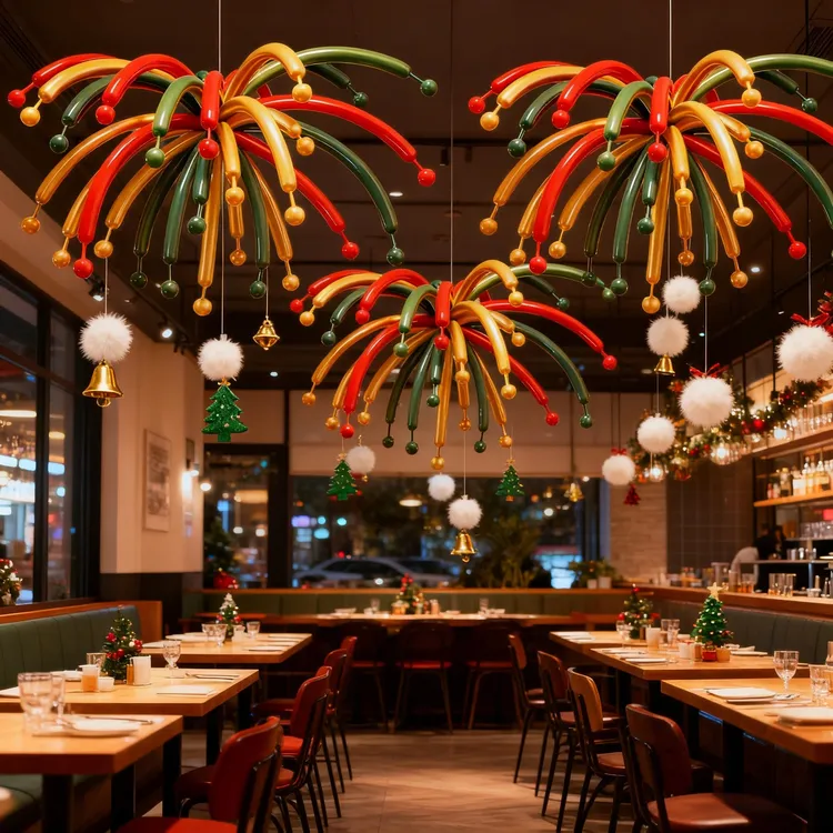 圣诞节氛围感装饰烟花气球树长条立柱商场店铺场景布置幼儿园新年