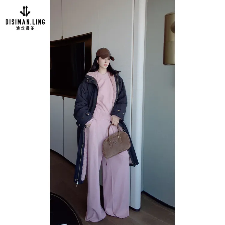 【迪丝嫚苓】粉咖色棉服时尚休闲女款冬季中长款百搭设计师小众衣服