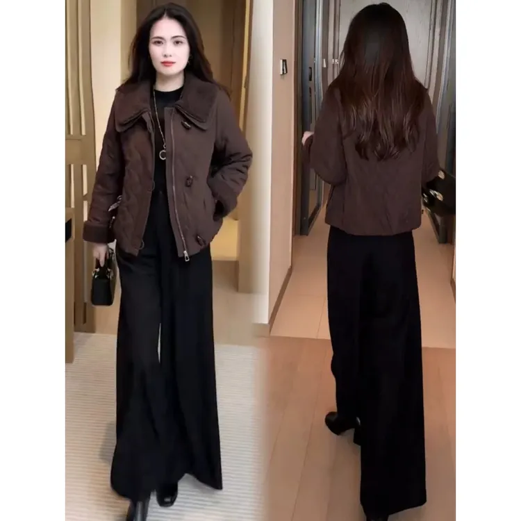 时尚加绒加厚棉衣外套女冬季新款洋气显瘦时髦棉袄小个子保暖棉服