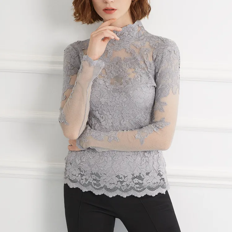 【高领长袖】复古优雅重磅蕾丝高贵时尚百搭修身显瘦洋气打底内搭