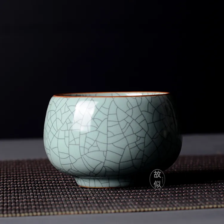 天青汝窑主人杯单杯开片可养喝茶盏大号个人专用陶瓷品茗杯功夫具