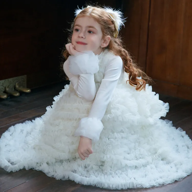 女童高级重工背心礼服裙秋冬小女孩生日钢琴表演服花童蛋糕公主裙