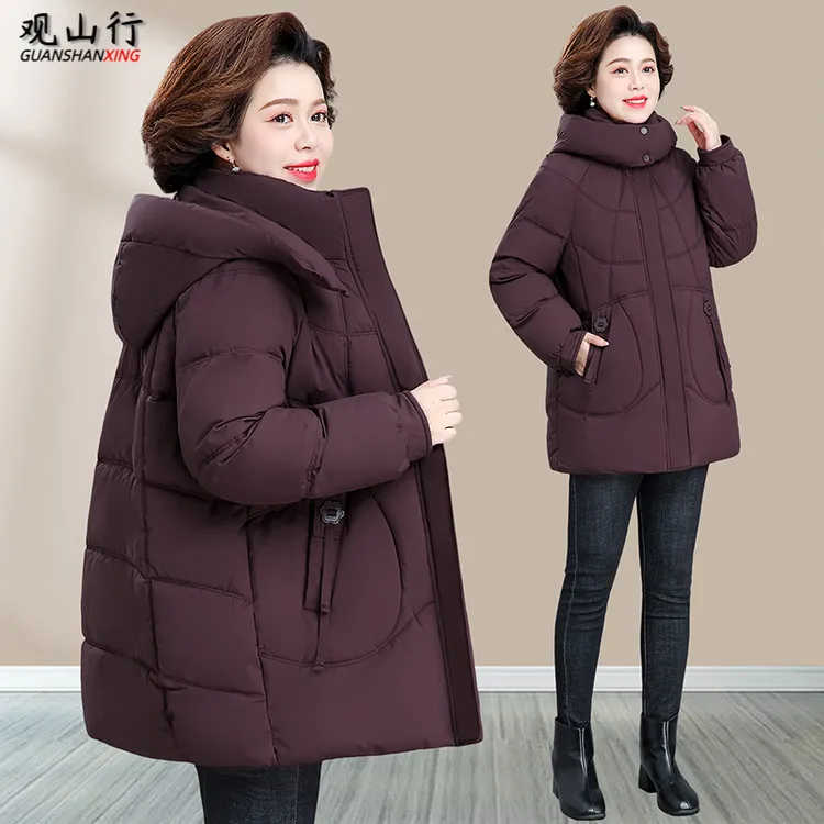 妈妈品牌羽绒棉服中长款中老年人女秋冬季棉袄2025新款贵夫人外套