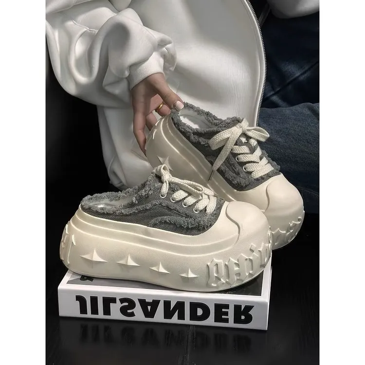 西藏新疆【包邮】【店铺热销】TOGETHER甜酷大头鞋丑萌厚底帆布乞丐鞋