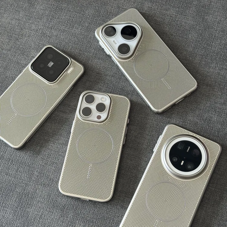 电镀网孔散热适用苹果16pro细环磁吸手机壳iphone15华为pura80