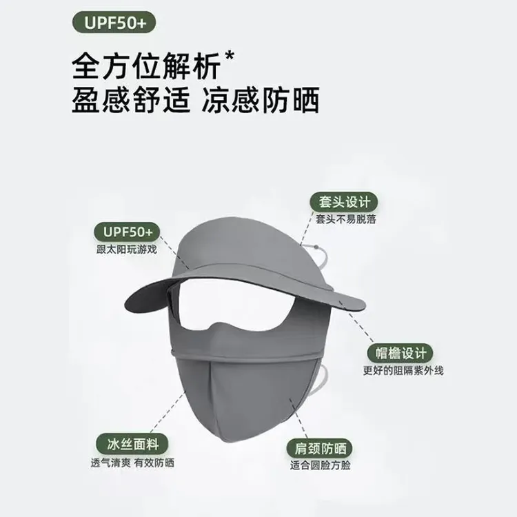 2025夏季新款网红爆款脸基尼防紫外线黑胶帽檐口罩一体骑车防晒
