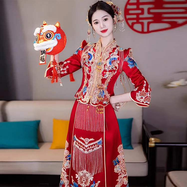 缎面高端秀禾服2025夏季新款新娘结婚中式嫁衣结婚龙凤褂敬酒礼服