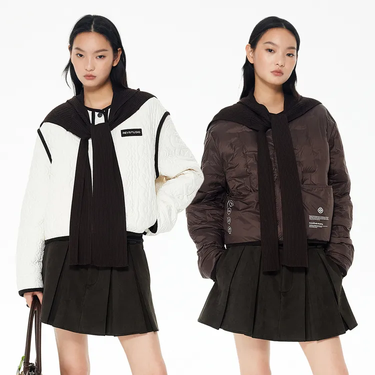 【本周上新】REVAN芮范25冬咖色毛织披肩双面穿羽绒棉服RL92701341