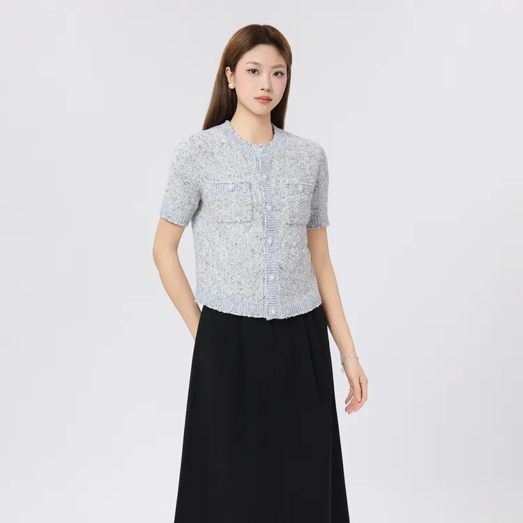 GIRDEAR哥弟女装春夏新款宽松气质亚麻短袖小香风针织衫148022