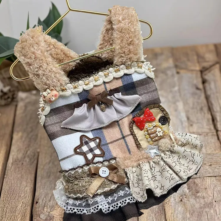 手工制作美拉德秋冬狗狗猫咪圣诞绒绒裙子泰迪博美约克夏吊带裙子