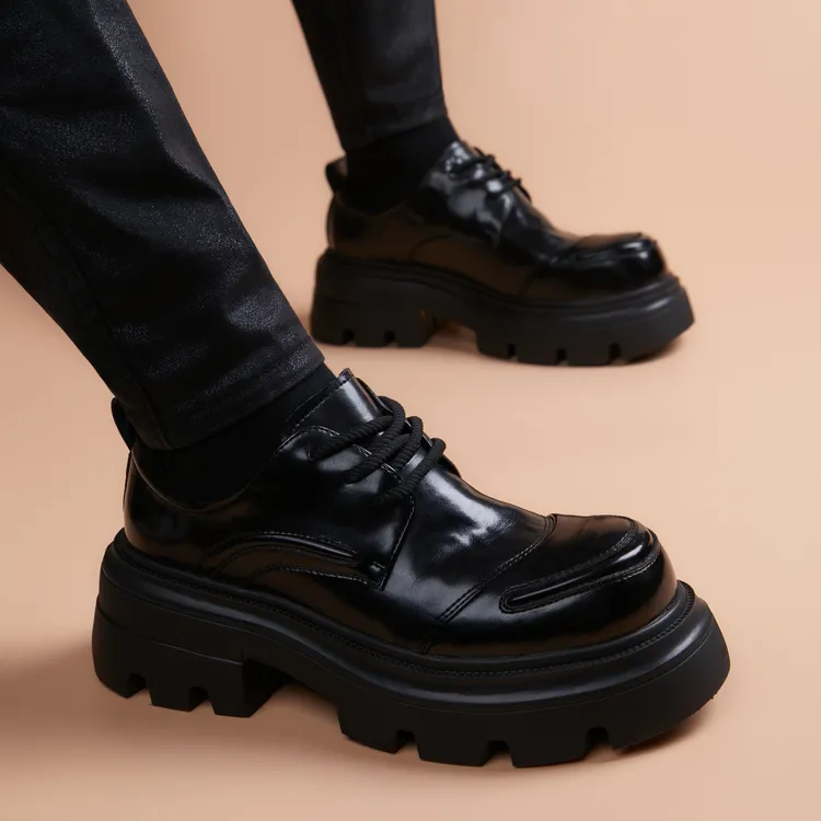 25年新款增高休闲皮鞋男士增高厚底皮鞋休闲系带单鞋秋季时尚商务