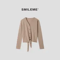 3-SMILEME【雀跃】“100%绵羊毛”V领修身针织开衫R5377009