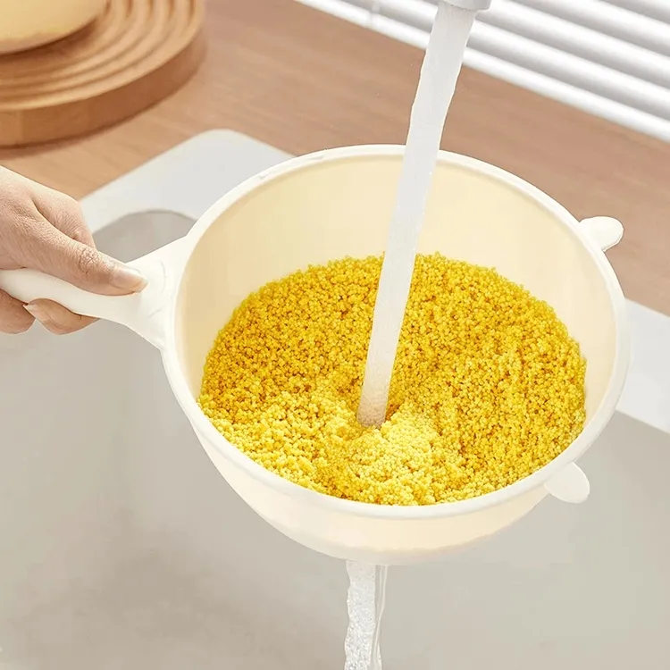 小熊沥水过滤勺洗米筛淘米盆细孔过滤勺厨房家用洗菜盆沥水果篮子