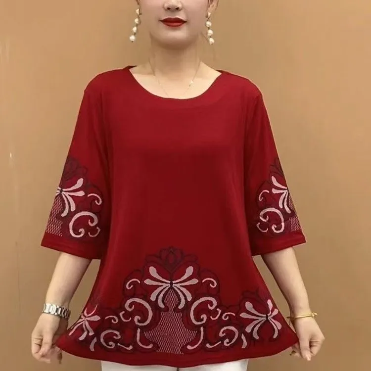 直播款 2025春季新款时尚纯色定位花气质大码妈妈装女A版洋气小衫