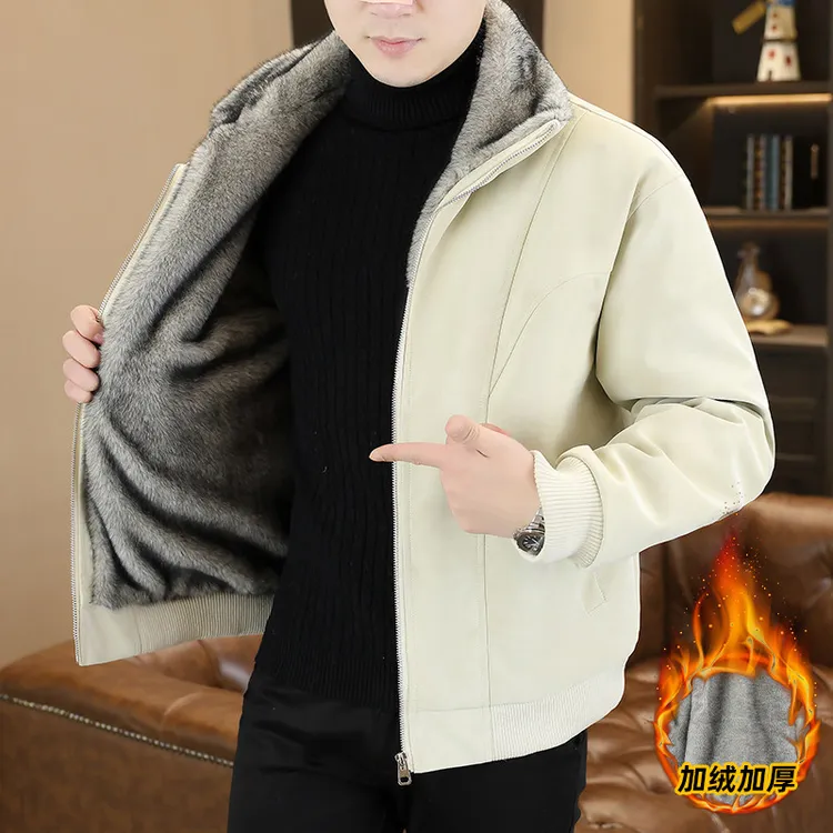WEBUNSAPET维比萨玻男士冬季皮衣夹克加绒加厚大翻领皮毛一体外套
