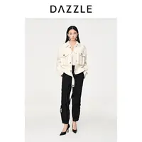 DAZZLE地素奥莱猎风短款白色毛呢夹棉棉服女2H1H203