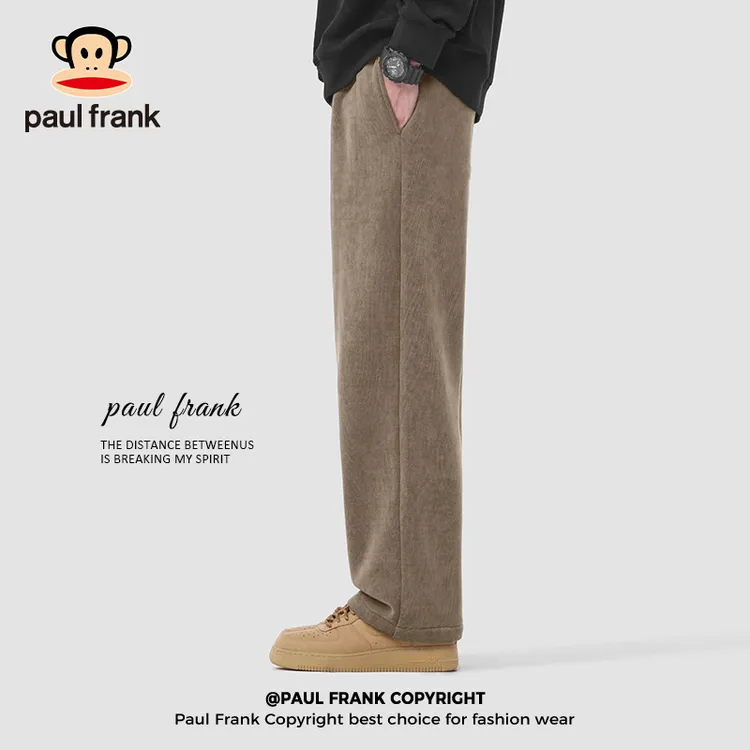 paul frank/大嘴猴美式复古垂感休闲裤男士竖条纹雪尼尔直筒长裤C