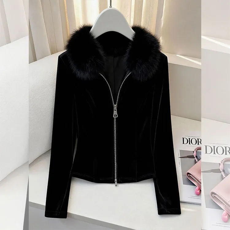 冬季新款短外套女时尚百搭设计感毛领上衣气质轻熟风独特别致外搭