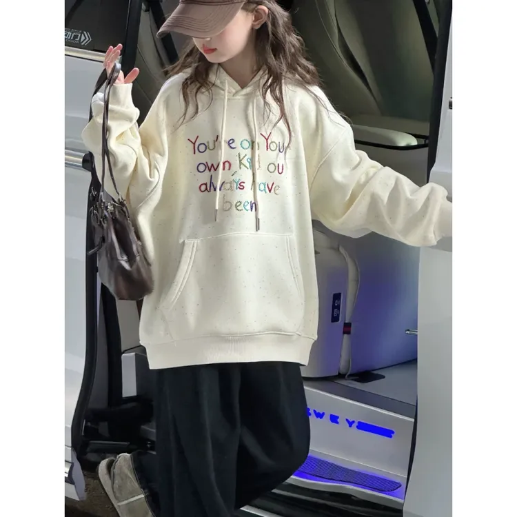 女童加绒卫衣秋冬2025新款儿童韩系穿搭大童加绒加厚保暖连帽上衣