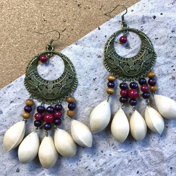 非金属木质耳饰 青囊听风重工款 083银杏果纯手工制作耳环