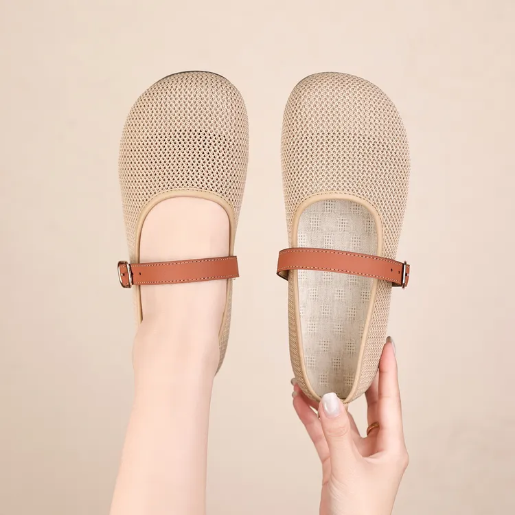 祥福云26-16夏季新款老北京网面透气一字带平底防滑单鞋