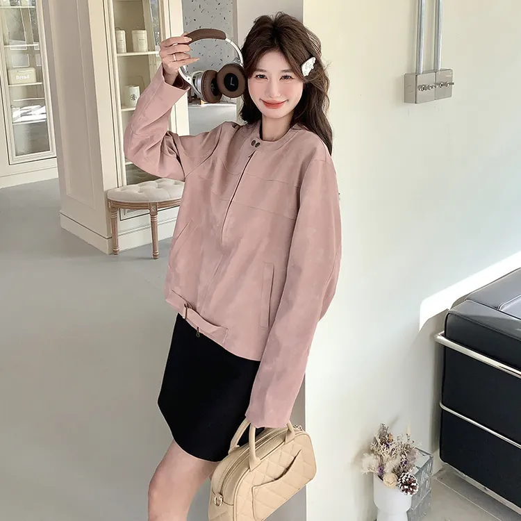 粉色短款皮衣外套女2025春季新款减龄漂亮洋气小个子甜酷机车夹克