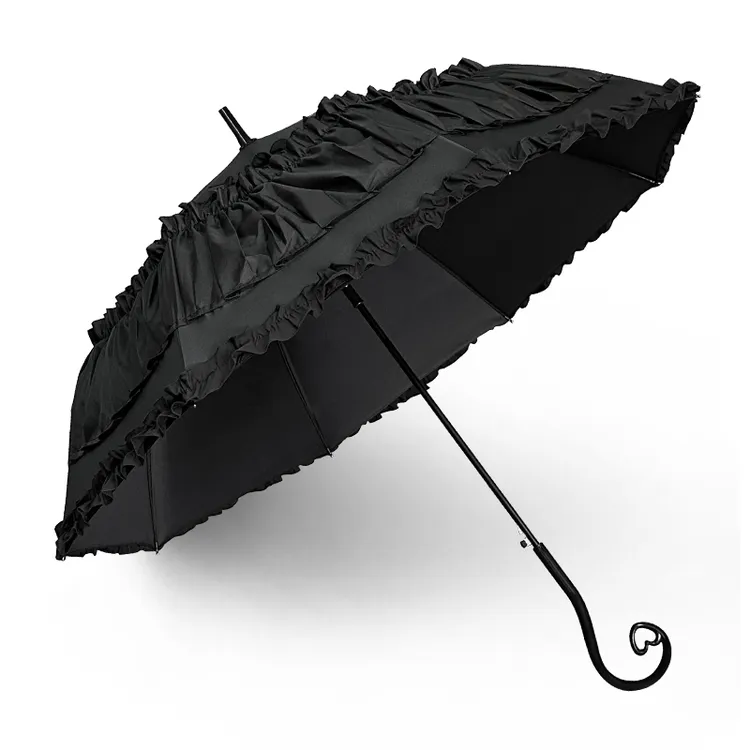 lovefuy/飞恋哥特风洛丽塔双层长柄晴雨伞遮阳防晒防紫外线太阳伞